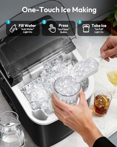 Image of EUHOMY Nugget Ice Maker Countertop with Handle, Ready in 6 Mins, 34lbs Per Day, Removable Top Cover, Self-Cleaning, Portable Sonic Ice Maker with Basket and Scoop, for Home /Party /RV /Camping(Black)