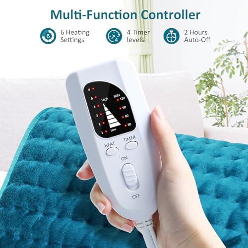 Image of Heating pad for Back /Shoulder /Neck /Abdomen, Heating Pads with 6 Fast Heating Settings, Auto-Off, Machine Wash, Birthday Gifts for Women Mom Men Dad, Extra Large 12 inchx24 inch, Blue