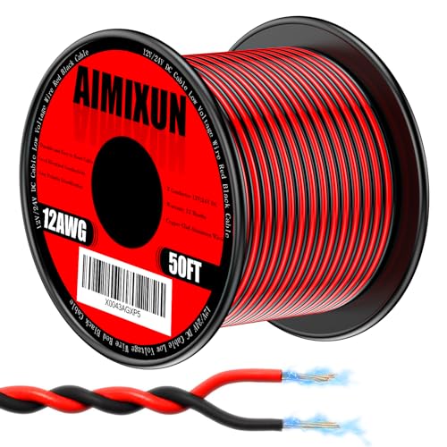 12 Gauge Electrical Wire 50FT, 12 AWG 2 Pin Flexible Red and Blac...