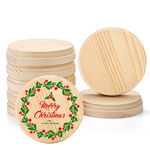 Okllen 8 Stück runde Holzschilder für Bastelprojekte, 10,2 cm natürliche Kiefernholz-Plaketten, Basis-Holz-Set für DIY-Display-Malerei, Heimdekoration, Weihnachtsschmuck Cover
