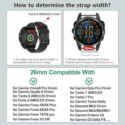 Image of 26mm Quickfit Silicone Watch Bands Compatible with Garmin Fenix 8 Pro /quatix 8 51mm /Fenix 7X /7X Pro /6X /6X Pro /5X /5X Plus /3 HR /Enduro 3 2 /Descent Mk3i 51mm /Mk2i /Tactix 8 /7 pro /epix Pro 51MM
