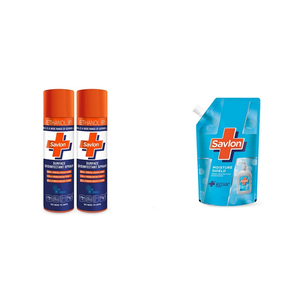 Savlon Surface Disinfectant Spray Sanitizer, Germ Protection on Hard & Soft Surfaces, 170g (230ml)(Pack of 2) and Savlon Moisture Shield Germ Protection Liquid Handwash Refill Pouch, 750ml (B095W4JV67) Amazon Price History, Amazon Price Tracker
