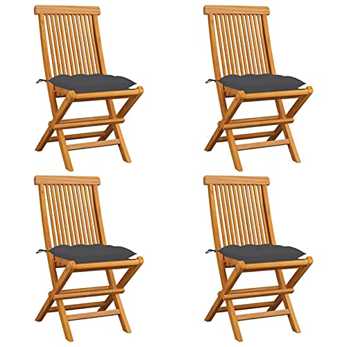 ShGaxin Sillas de jardín 4 uds, Sillas Terraza Exterior, Silla Playa Jardin, Sillas Exterior Jardin, Sillas Balcon, Muebles Jardin Exterior Conjunto, Madera de Teca y Cojines Gris Antracita