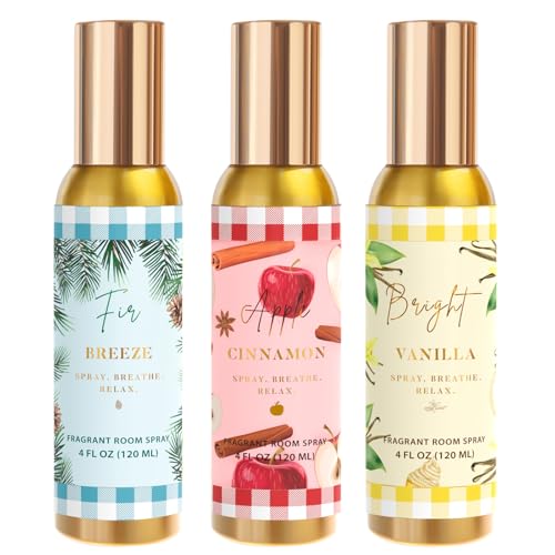 Image of Room Spray, Bright Vanilla, Cinnamon Apple, Fir Breeze, 3 Pack, Each 4 fl oz, Concentrated Room Spray, Air Freshener for Home, Long-Lasting Odor Eliminator for Bathroom and Office