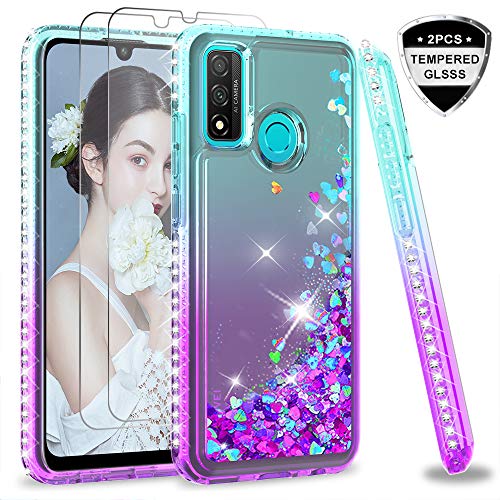 LeYi Funda Huawei P Smart 2020 Silicona Purpurina Carcasa con [2-Unidades Cristal Vidrio Templado], Transparente Cristal Bumper Gel TPU Fundas...