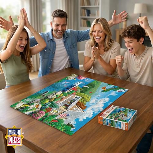 Image of MasterPieces Memory Lane Lakeside Memories Cabin Lake Large EZ Grip Jigsaw Puzzle by Alan Giana, 300-Piece