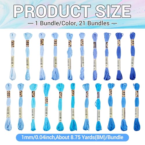 Image of FASHEWELRY 183 Yards Polyester Embroidery Floss Blue Crewel Cross Stitch Threads 1mm 6-Ply Embroidery Thread Bulk for Sewing Bracelet Making Knitting Art Crafts Supply