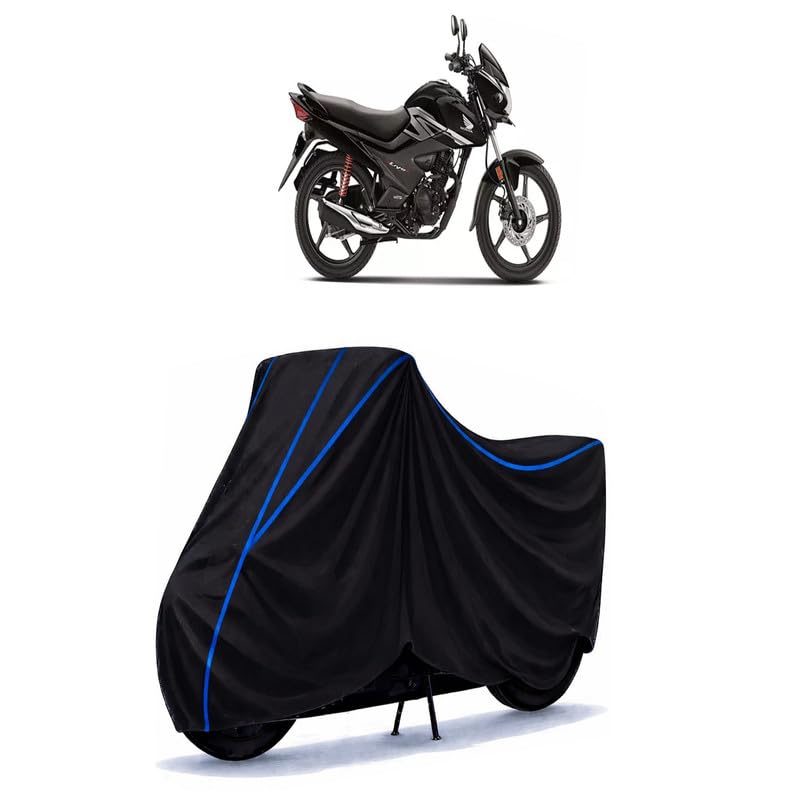 Image of Livo OBD2 Bike Cover Water Resistant Universal Motorcycle Rain | Heavy Duty UV Protection, Dust, Scratch Indoor Outdoor All Weather with Black Blue Piping Elastic