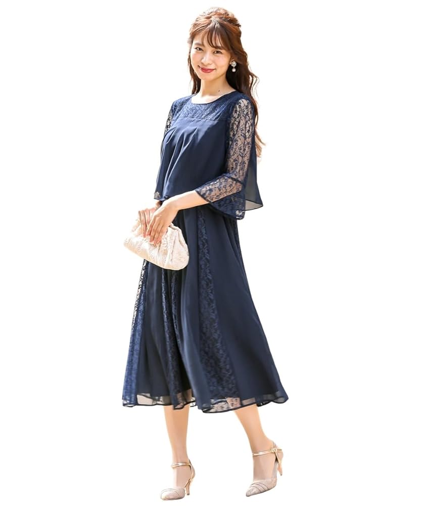 Amazon.co.jp: [ニッセン] イブニングドレス レースシフォン切替