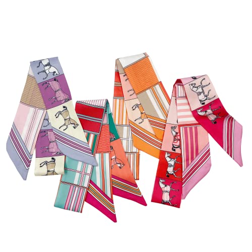 4pcs Purse Scarf For Handbags Silk Head Scarf For Hair Fashion Skinny Scarf For Women Long Neckerchief