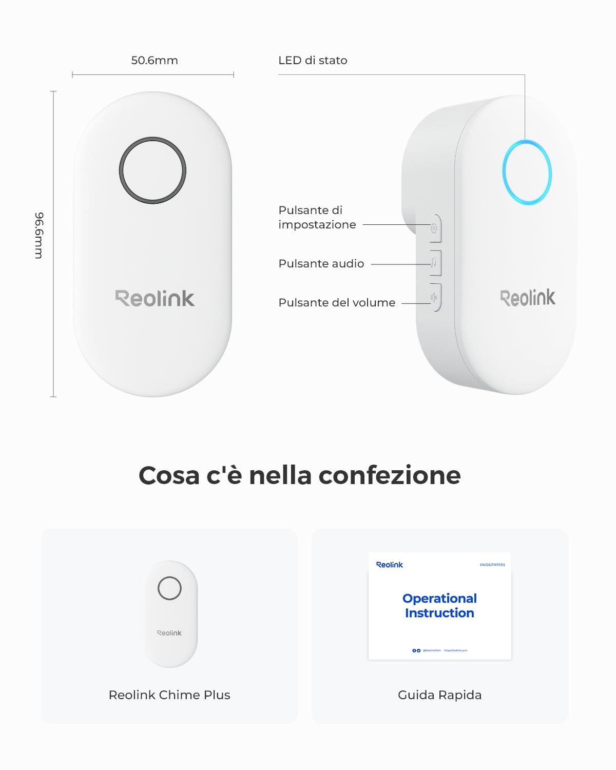Reolink Chime Plus, Compatibile Doorbell Battery/WiFi/PoE con Versione Hardware V2 o Superiore, Funziona Doorbell a batteria, Plug & Play Facile, Controllo da Remoto tramite App