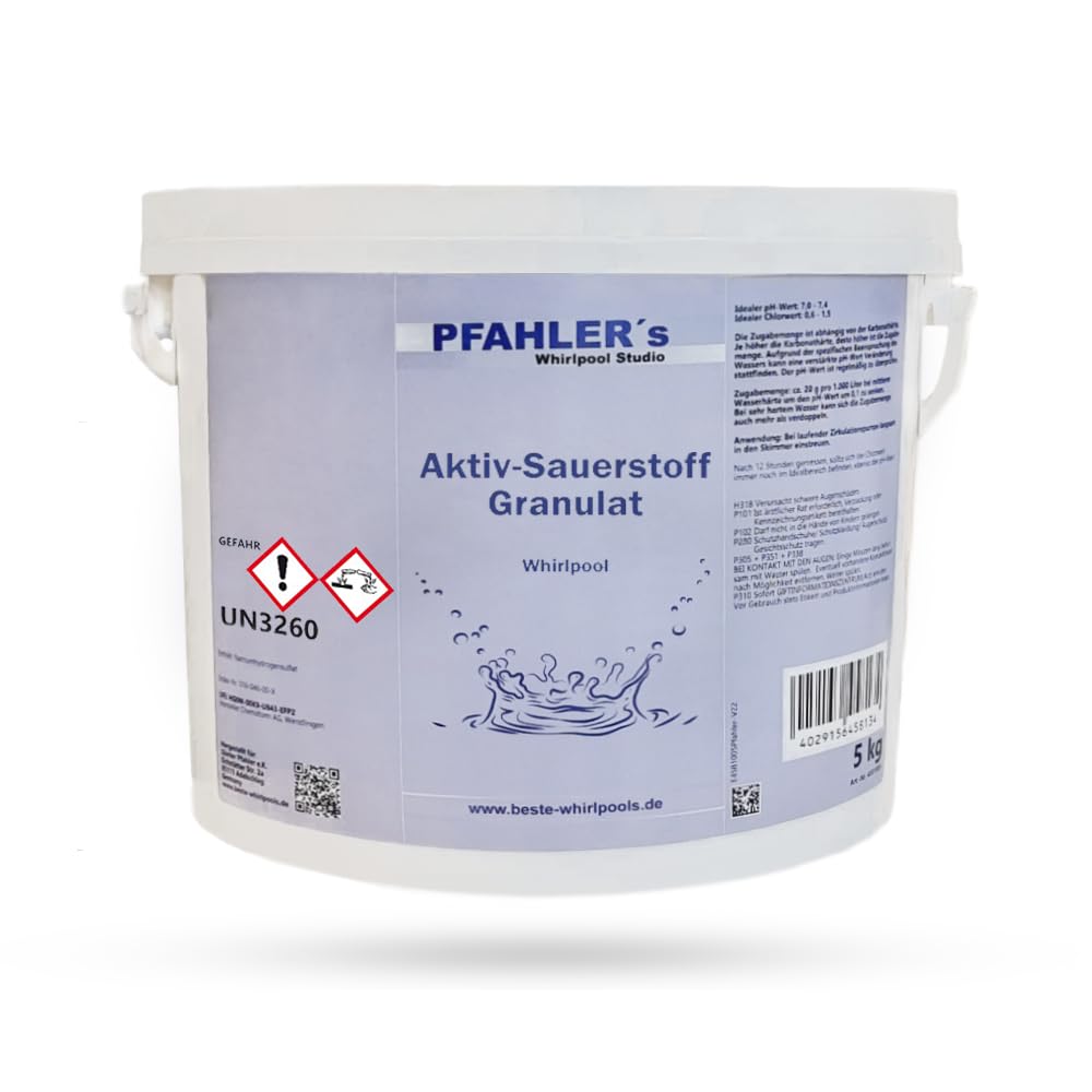 Aktivsauerstoff für Whirlpool, Pool, Swim Spa. 5kg Eimer. Aktiv sauerstoff Granulat Wasserpflege Made in Germany