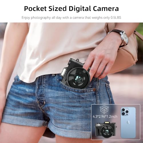 Image of VJIANGER 2025 Upgrade 6K Digital Camera for Photography, 64MP Vlogging Camera for YouTube with WiFi, 180 Flip Screen, 16x Digital Zoom, 52mm Lens, 32GB Micro SD Card, 2 Batteries