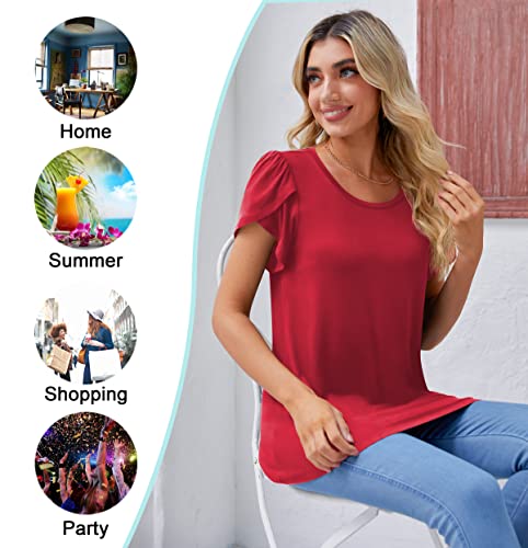 Diliuxing Women's Summer Casual T-Shirts Round Neck Short Sleeve Loose Comfy Blouse Lightweight Tops, Red, X-Large #TOP3