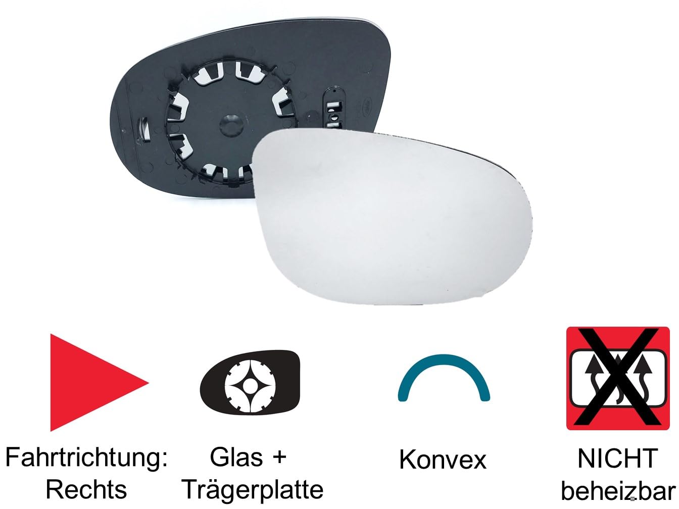 HZ-DESIGN Spiegelglas für Außenspiegel Glas Rechts NICHT beheizt passend für KA (RU8) ab 10.2008