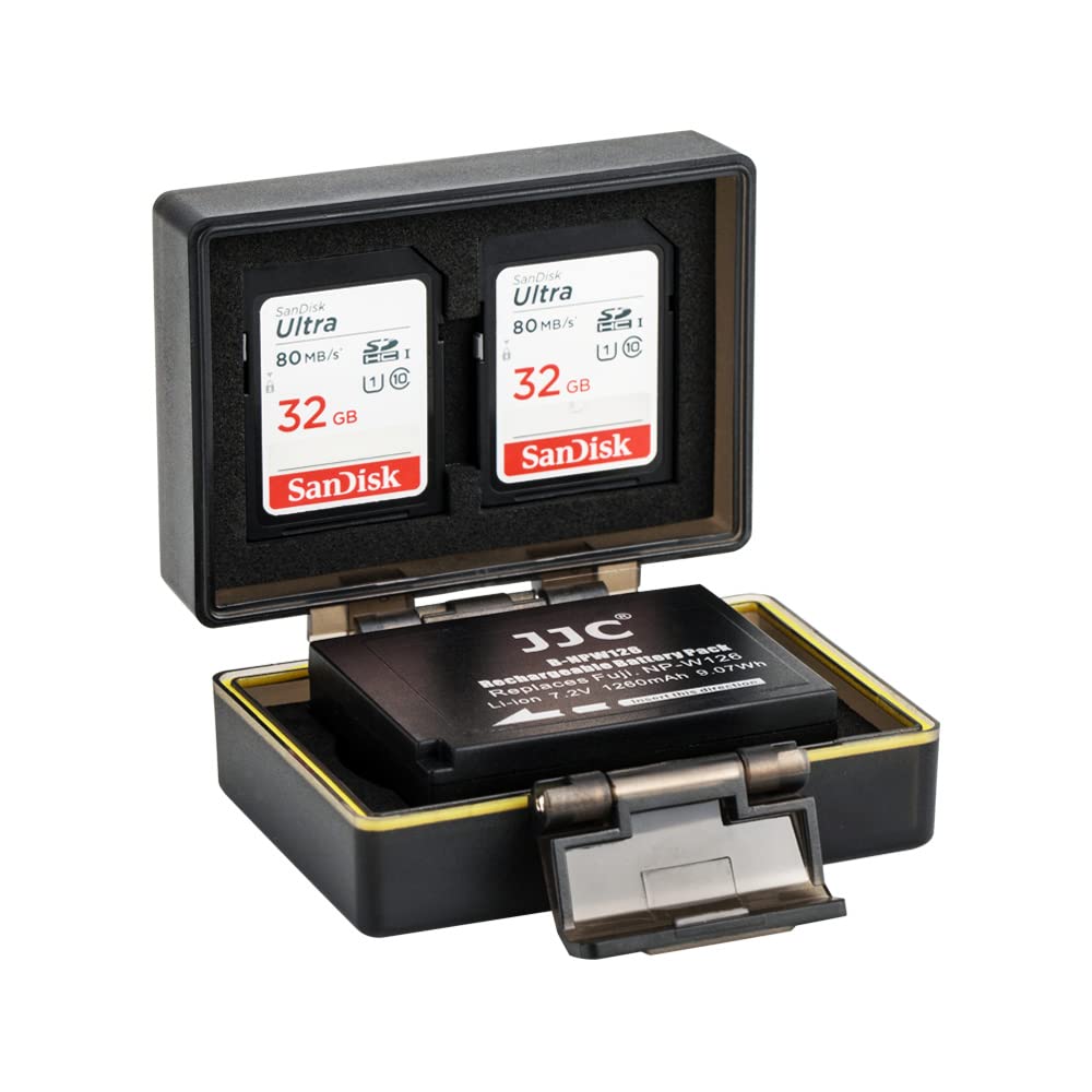 SD Card Holder & Battery Case for 6 SD SDHC SDXC Memory Cards & 2 Fuji NP-W126 NP-W126S Batteries on X-T3 X-T30 X-T100 X-A5 X-H1 X100F X-A10 X-Pro2 X-Pro1 X-T2 X-T1 X-T20 X-T10 X-E3 E2 (BC-NPW126)