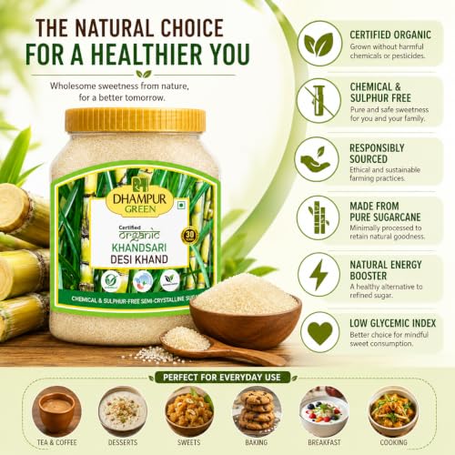 Image of Dhampure Speciality Khandsari Unrefined Cane Sugar | Organic Desi Khand 800g | Organic Raw Cane Khand Sugar | Sulphur Free Natural Traditional Sweetener | Healthy Alternative to Refined Sugar