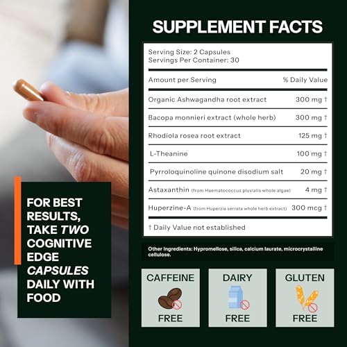 Cognitive Edge Bacopa Memory Supplement - Calm Focus, Daily Clarity & Retention - 7 Natural Ingredients Including L-Theanine, Ashwagandha, PQQ, Astaxanthin - Caffeine-Free Brain Support (60 Capsules) - Image 3