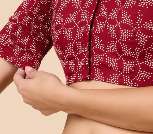 Image of Studio Shringaar Women Cotton Half Sleeve Printed Stretchable(Smocked)Readymade Saree Blouse