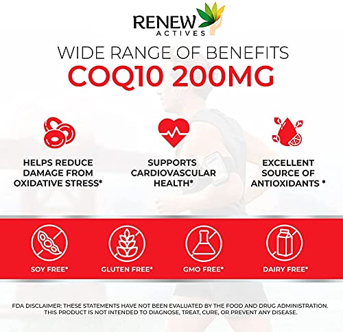 Renew Actives Coq10 Ubiquinone Supplement: 200Mg Coenzymeq10 Supplements For Cardiovascular,Neurological, And Immune System Health Support - High Potency Oxidized Coq10 Pills - 60 Veggie Capsules #TOP5