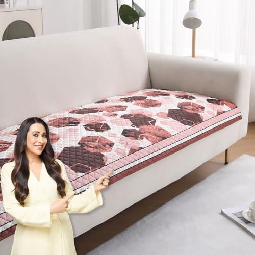 Image of HOKIPO 'LiefNest' Holland Velvet Sofa Cover Mat with Foam Filling for 1 /2 /3 Seater & L-Shape Sofa. Make Your Own Sofa Cover Set, Mat Size: 120(L) cm, Geometric Hexagon Cider Red (IN-822-D1)