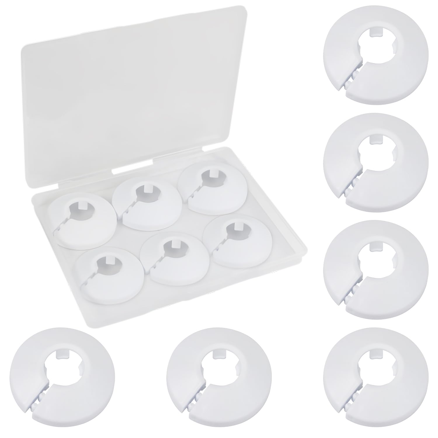 Mromax White Fit 0.63" Outer Diameter Flange Water Pipe Cover Decoration Pipe Cover Radiator Pp Plastic 16Mm Escutcheon Collar For Wall Pipe Tube Decoration 6Pcs
