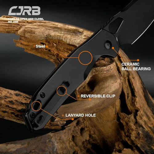 Image of CJRB Frack Pocket Knife, 3.9 inch AR-RPM9 Steel Blade PVD Coating Steel Handle EDC Knife, Button Lock Knife for Tactical Outdoor Camping Gift, Black (J1931)
