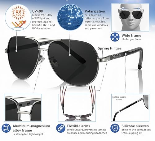 Aviator Sunglasses Men Retro Polarized UV400 Spring Hinges TR90 Lightweight Premium Glasses4