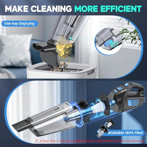 Image of CKIKH Handheld Vacuum Cordless, 15000PA Strong Suction Hand Held Car Vacuum Cleaner Portable with Multi-Nozzles & Washable Filter, Lightweight Rechargeable Vacuum Cleaner for Home, Car, Office, Pets