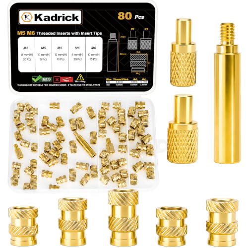 Image of Kadrick 80 Pcs M5 M6 Heat Set Inserts for Plastic,M5 & M6(8mm-12mm)