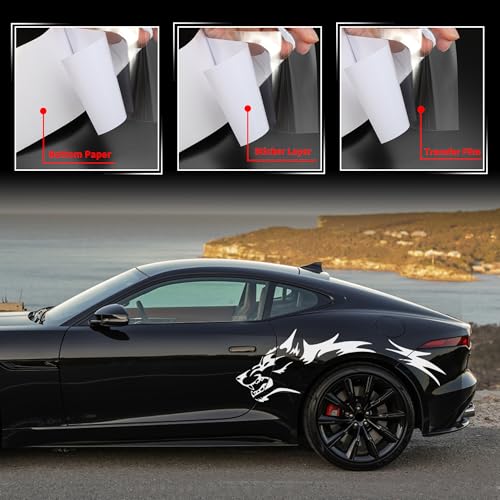 Image of TOMALL 50'' 2Pcs Wolf Car Sticker Decal for Car Body Side Stickers Auto Wolf Graphics Racing Sports Stripes Stickers for SUV Off-Road Vehicles Car Hood Trunk Universal Waterproof Vinyl Sticker (White)