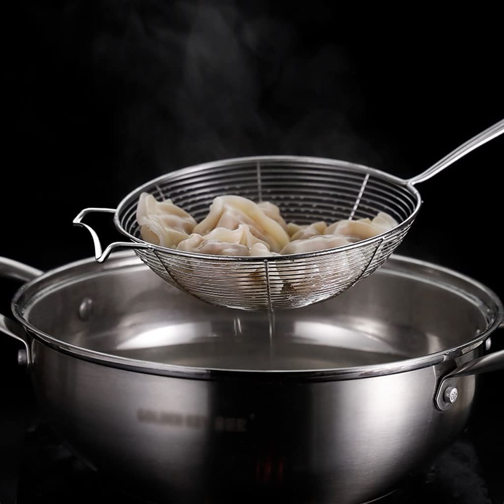 La espumadera de cocina con cuchara ranurada con mango es adecuada for cocinar y freír pasta en la cocina Filtro de espumadera de acero inoxidable Fácil de limpiar Coladores de espumadera pro