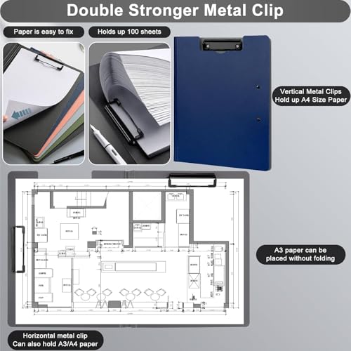 Image of A4 Clipboards File Folder | 360 Degree Flip Sturdy Writing Pad with Strong Metal Dual Clip | Multi-Functional Binder File Folder for School, Office, Artists & Professionals (2, Blue)