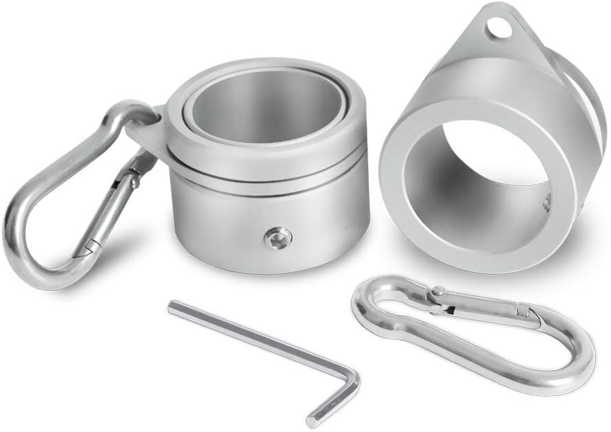 Aluminum Flagpole Rotating Rings - 2 Pack - 1.25" Mounting Rings - Lightweight Durable Design with Carbiner - Tangle Free Never Furl Spinning Flagpole Ring - Silver