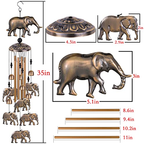 Elephant Wind Chimes For Garden, Gifts For Mom, Home, Balconies, Rooms, Patio, Indoor, Outdoor Elephant Decoration, Elephants Wind Catcher, Bronze Memorial Wind Bells, Elephants Wind Chimes Decor #TOP3