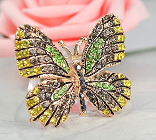 Image of Gyn&Joy Multi-Color Crystal Rhinestone Winged Butterfly Pin Brooch BZ030