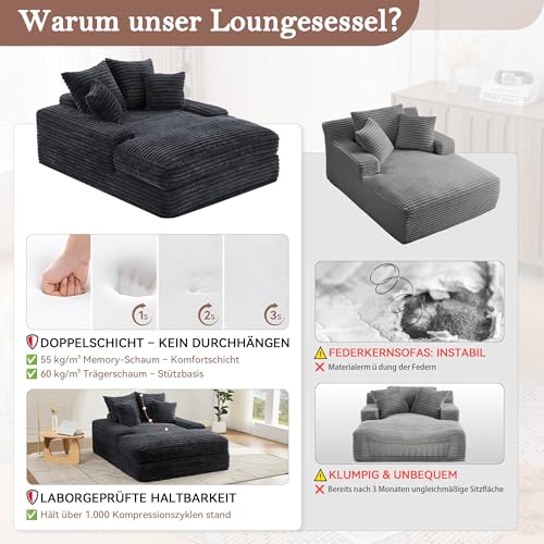MOBETTRES Cord Sofa, modernes Design, 4 Kissen, ultraweiches & multifunktionales Schlafsofa, ohne Montage sofort nutzbar als Sofa oder Bett, platzsparend für Wohnzimmer, Apartment, Grau.
