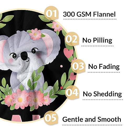 Personalized Koala Blanket Gifts with Name - 30"x40" Cute Throw for Women, Girls - Black Soft Fuzzy Blankets for Couch & Office