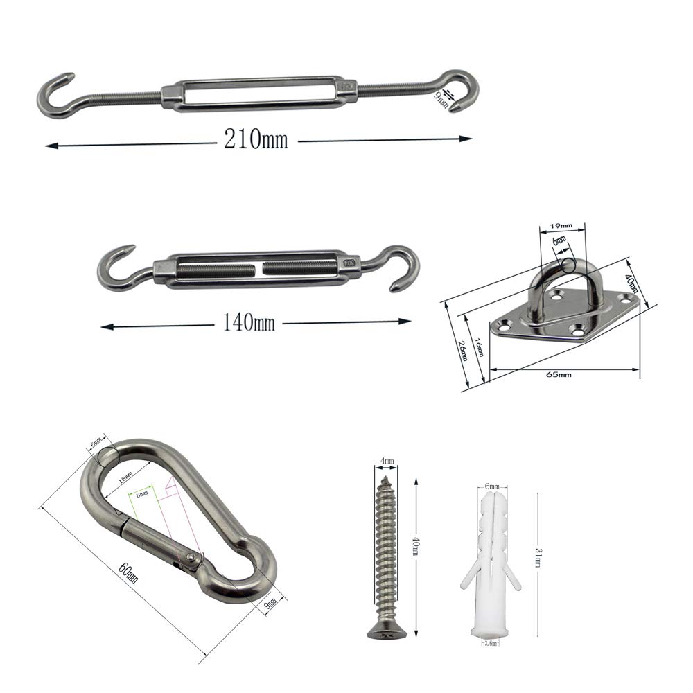 ERoomQ Heavy Duty Sun Shade Sail Fixing Accessories - Awning Attachment Set - 24 PCS for Garden Stainless Steel Hardware Kit