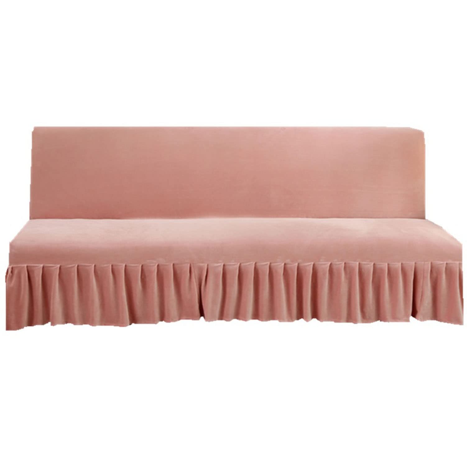 Housse de canapé extensible rose taille L pour rénover un clic-clac usé sans accoudoirs
