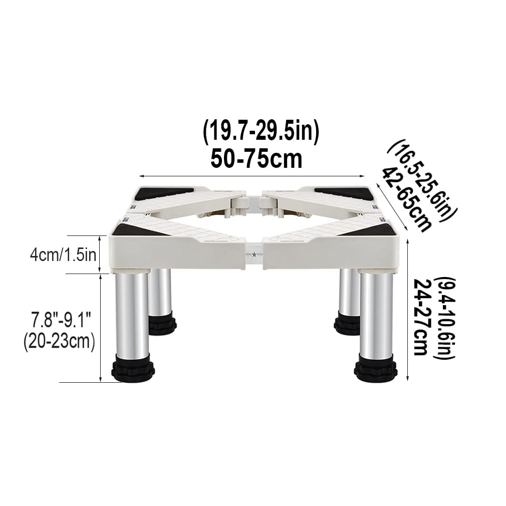 Waschmaschine Sockel Verstellbare Höhe (24-27cm) Rostfreier Stahl Podest für Waschmaschine Trockner Kühlschrank Gefrierschrank Waschmaschinen Untergestell Verstellbare Breite 42–65 cm