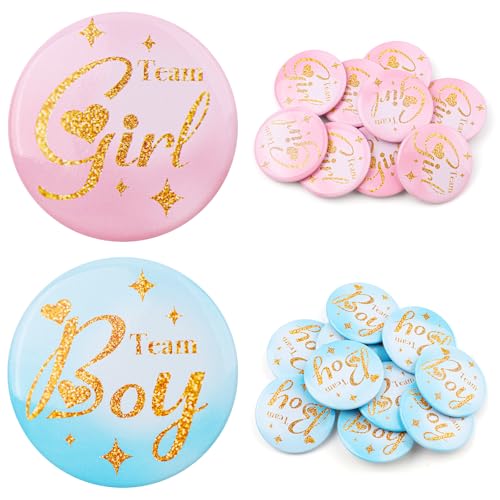 Gender Reveal Button Pins - 20 Pcs Gender Reveal Team Boy or Girl Pins Team Boy Girl Button Pin Pink Blue Button Pin for Baby Shower Party Favors Games Decorations & Guest Gifts