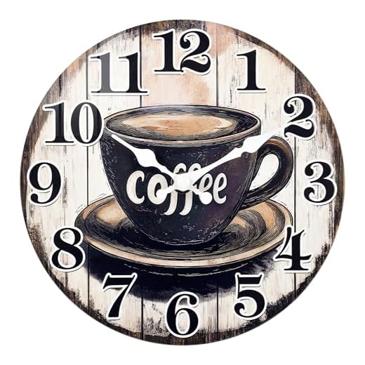 Kitchen Wall Clock,Vintage Glass Coffee Sign Decor Wall Clocks Battery Operated-8 Inch