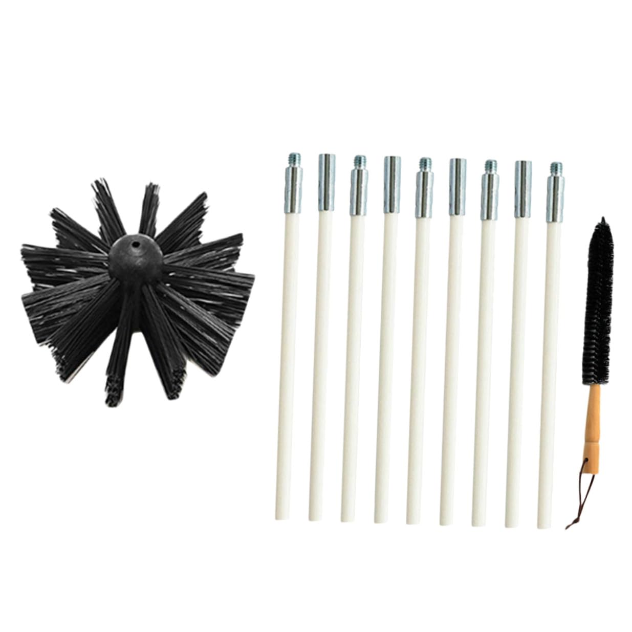 Nylon Kaminreinigungsbürste mit Langem Griff und Rohrstange | 1 Satz mit 9 Stangen, Schwarz, Eisen und Nylon, für Schornsteine und Trocknerkanäle