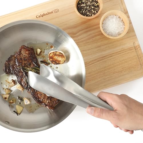 Image of Calphalon Prime Stainless Steel Kitchen Tongs, Heavy-Gauge Heat-Resistant Locking Tongs for Grilling, Cooking & Serving, Weighted Handle for Control