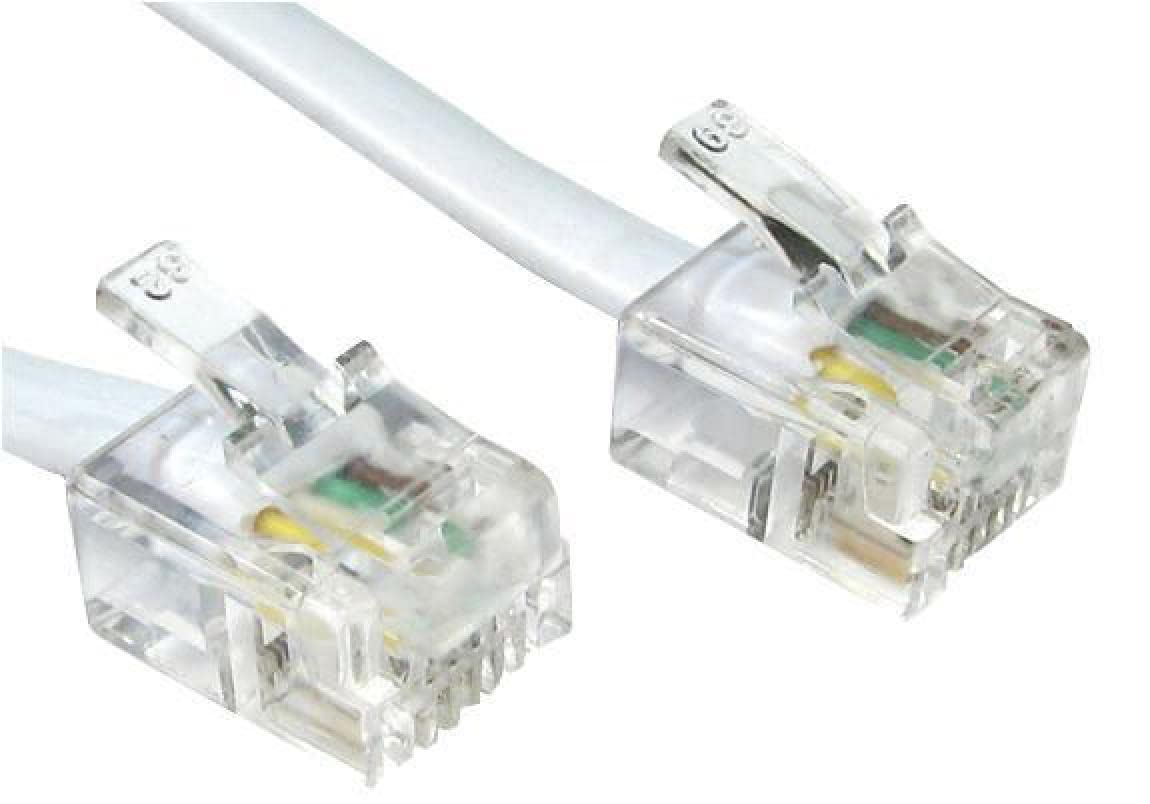 White RJ11 Plug to Plug Modem Cable - 2m