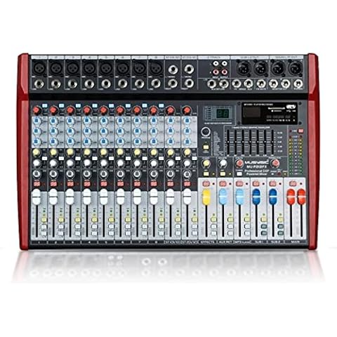 MUSYSIC 12 Channel 8000W Pro-Series Digital Audio Mixer Audio Sound Board with DJ Mixer Board Capabilities, 24-bit FX, 7 Band GEQ, Built-in Amplifier, 48V and Sound Mixer USB/SD/FM/WMA Outputs Cover