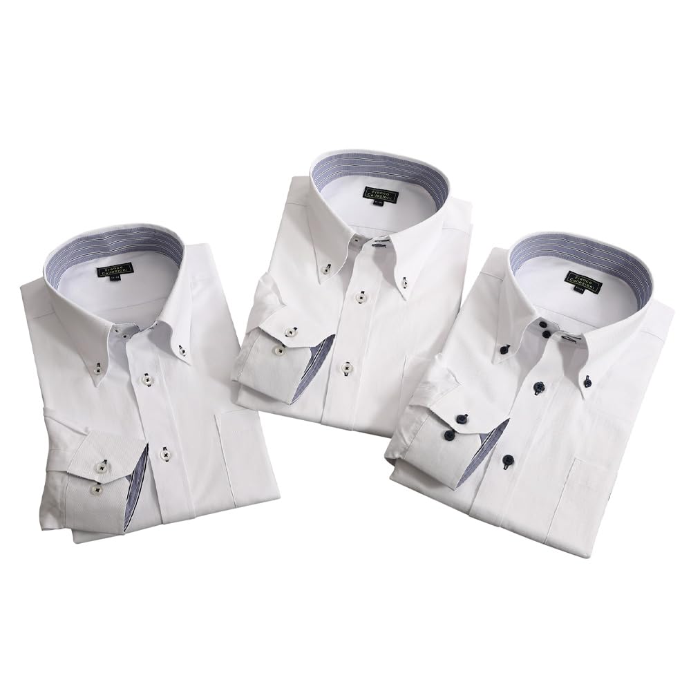 色違い2枚組 BOSCH 長袖シャツ ホワイトカラー襟 SHIRT HOUSE・ホワイトレーベル 長袖セミワイドカラー ホワイト