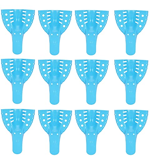 Image of JMU Dental Impression Trays, 1 Large Upper, Autoclavable, 120 Pcs | Perforated Disposable Impression Trays, Plastic, 10 Bags, Blue
