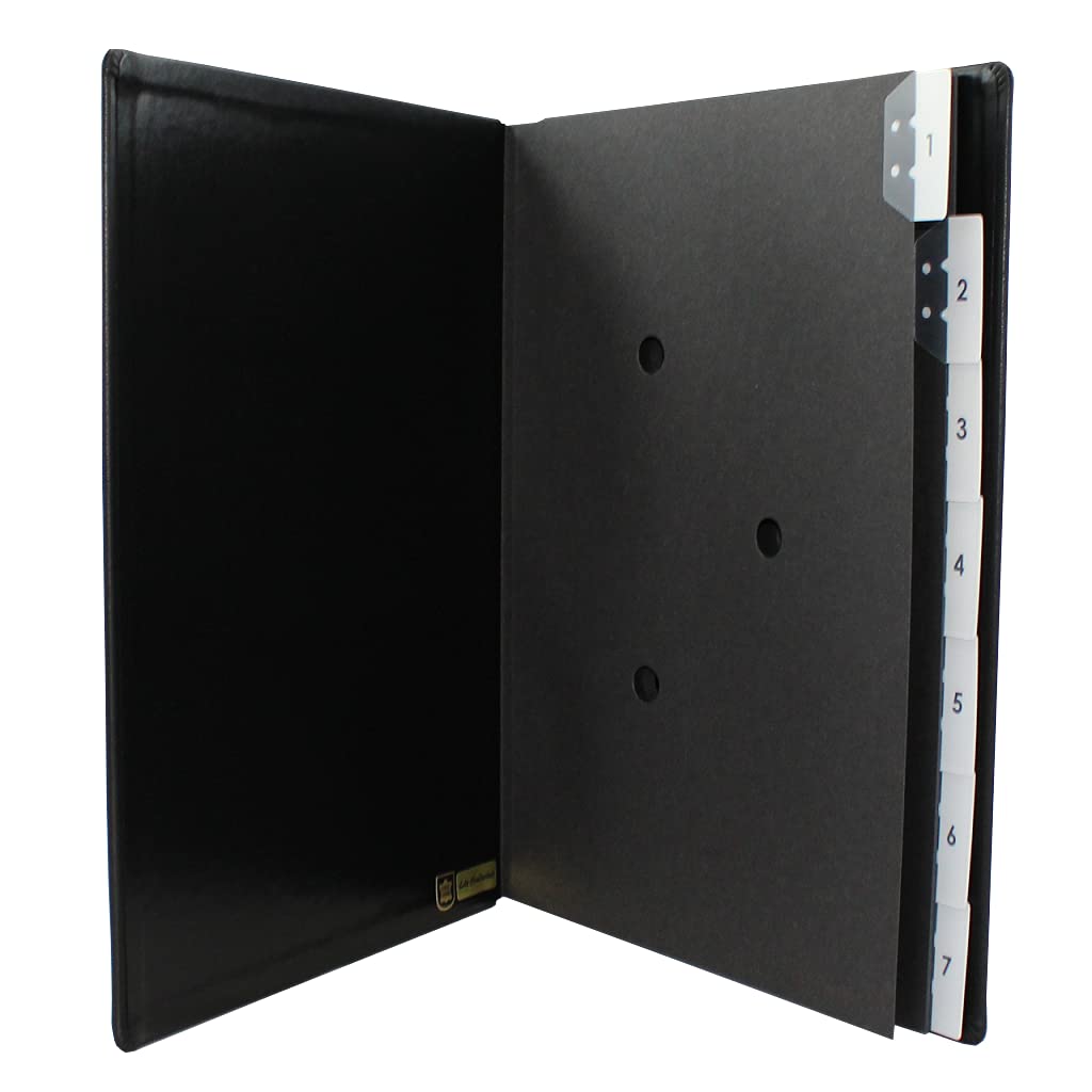 Classificatore in pelle bovina pieno liscio con registro 1 – 7 in Nero